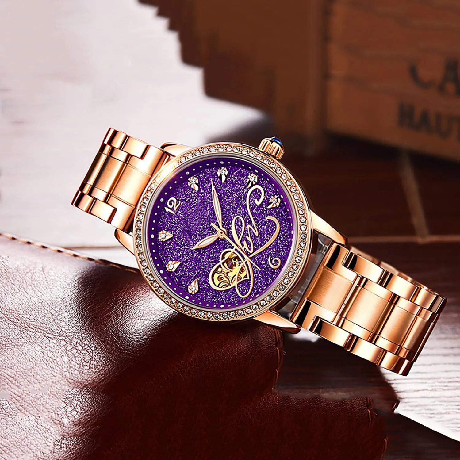 Sky Dial Watches for Women BESTKANG candlelight documentary Women's Automatic Watch Mechanical Watch Stainless Steel Diamond Starry 