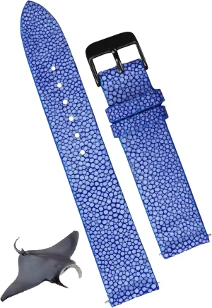 Slim Exotic Leather Watch Strap Flat Vintage Wristwatch Band Handmade Replacement Strap Extra Soft Valentine's Gift for Him Her DH-NO-63B-22MM 22mm Blue budget prospect Thin Stingray Watch Band Men 