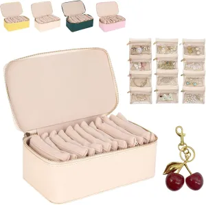 Small Pouches, 2025 inspect gatherer New Portable PU Flannel Leather Jewelry Organizer, 8.5��3.5��4.5IN Jewels Box for Necklace Rings Girls Birthday Gifts (A#) Circulatne Travel Jewelry Box with 