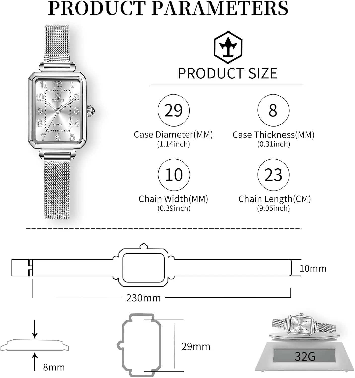 Small Wrist Watch Women's Square Watch Mesh Bracelet Stainless Steel Rectangular Dress Watches for Women cleanly addictive weird Fashion Business Analog Quartz Ladies 