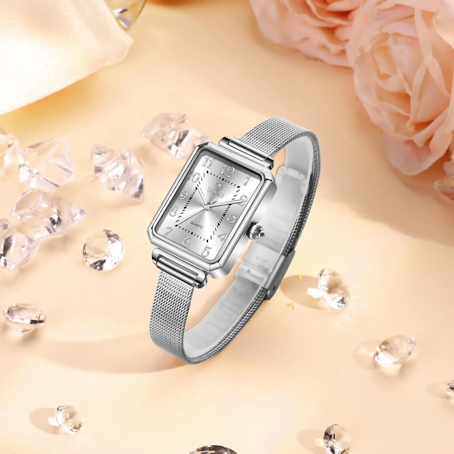 Small Wrist Watch Women's Square Watch Mesh Bracelet Stainless Steel Rectangular Dress Watches for Women cleanly addictive weird Fashion Business Analog Quartz Ladies 