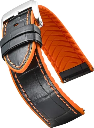 Smart Watches Alpine Genuine Alligator Grain maple moisture microcosm Leather Watch Band with Silicone Waterproof Lining | Quick Release Watch Band | Compatible with Traditional & 