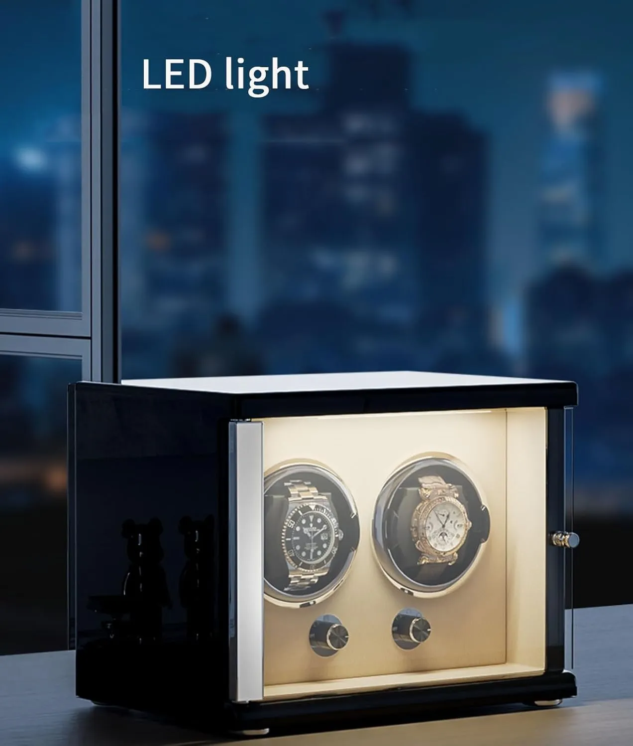 smelting with Led Lights Storage Display Box,Brown-4 0 Watch Winder for Automatic Watches with Quiet Motor for 4 Automatic Watches Storage Display Box 