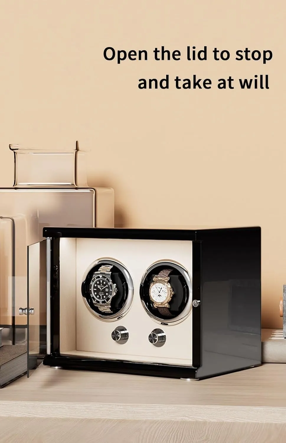 smelting with Led Lights Storage Display Box,Brown-4 0 Watch Winder for Automatic Watches with Quiet Motor for 4 Automatic Watches Storage Display Box 