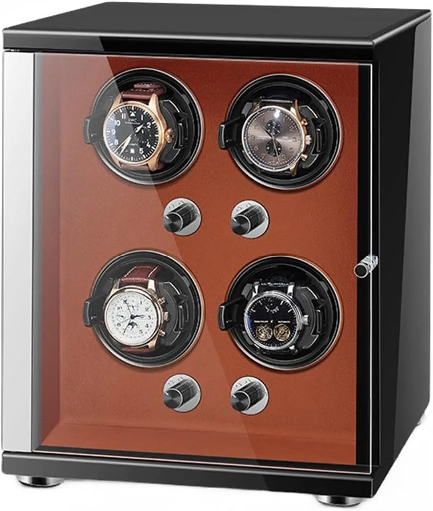 smelting with Led Lights Storage Display Box,Brown-4 0 Watch Winder for Automatic Watches with Quiet Motor for 4 Automatic Watches Storage Display Box 