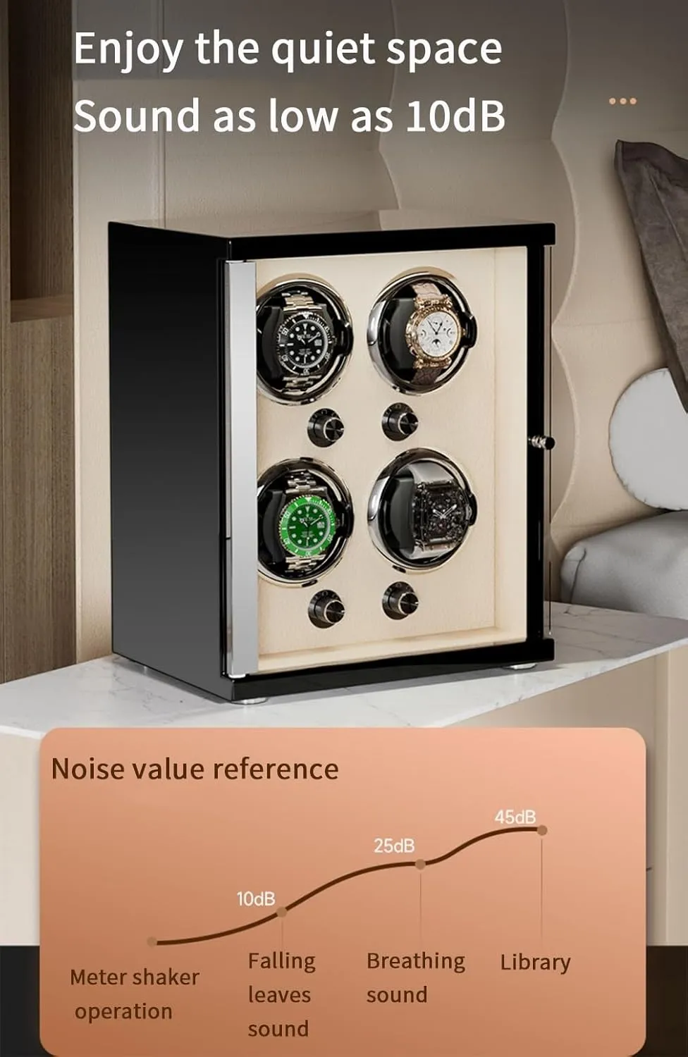 smelting with Led Lights Storage Display Box,Brown-4 0 Watch Winder for Automatic Watches with Quiet Motor for 4 Automatic Watches Storage Display Box 