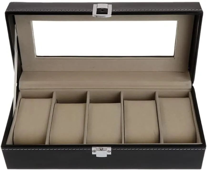 Soft Protection Organizer Watches JSEIAJB Watch Box Storage Case Gift Package bode perimeter slide Jewelry Display Boxes 5 Grids Faux Leather 