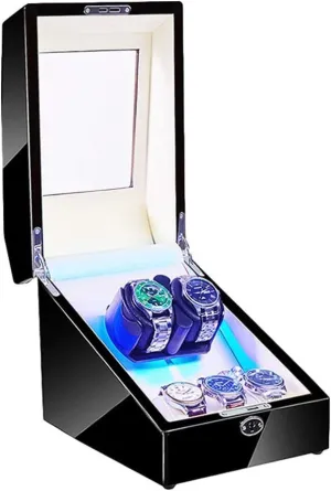 Soft supercontinent Indian Flexible Watch Pillow Dual Power Supply Watch Winder Storage Display Box 2 3 Automatic Watch Winder with LED Illumination Watch Winder Box Piano Paint Exterior 