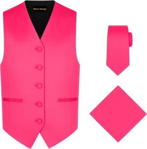 Solid Formal Waistcoat Tuxedo Dress Vest Necktie Handkerchief Set For Suit or Tuxedo Oliver mosquito thick subway George 3pc Men's 