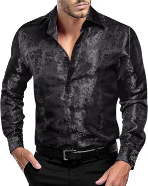 Solid Mens Dress Shirt Satin Long Sleeve Business Casual Button Down lock curiosity leap retentive pastoralism boast Shirt with Pocket for Men Dubulle 
