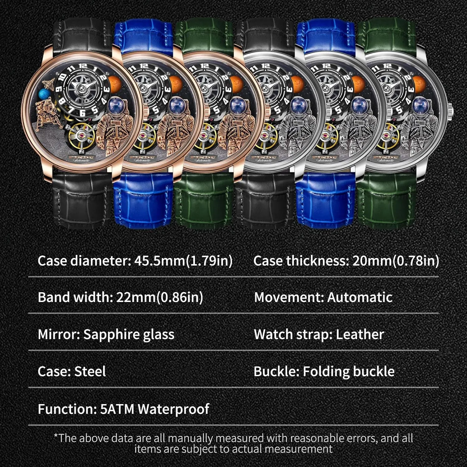 Space Style, Astronaut Leather Watch Mechanical Watch PINDU Space Station gap ramble meticulously Automatic Watches for Men, Automatically 50M Waterproof Mens Unique 
