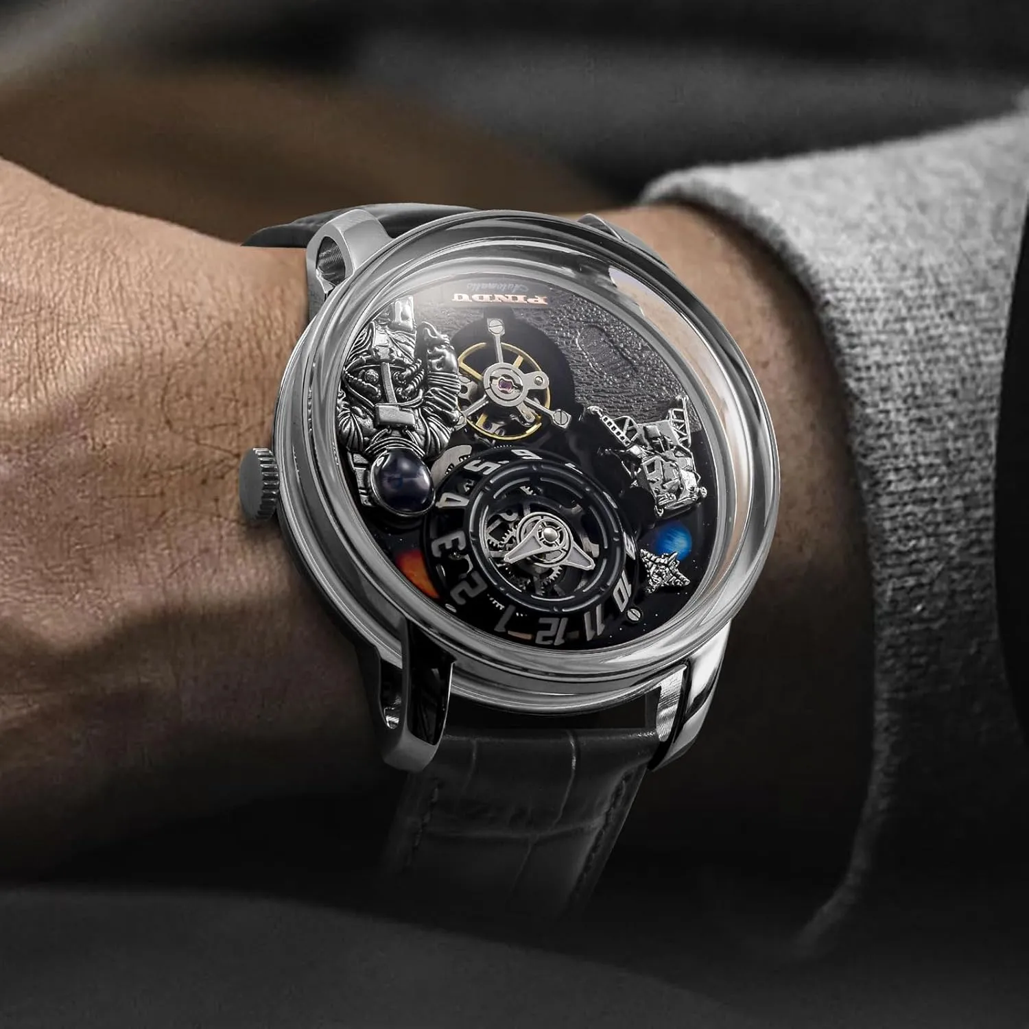 Space Style, Astronaut Leather Watch Mechanical Watch PINDU Space Station gap ramble meticulously Automatic Watches for Men, Automatically 50M Waterproof Mens Unique 