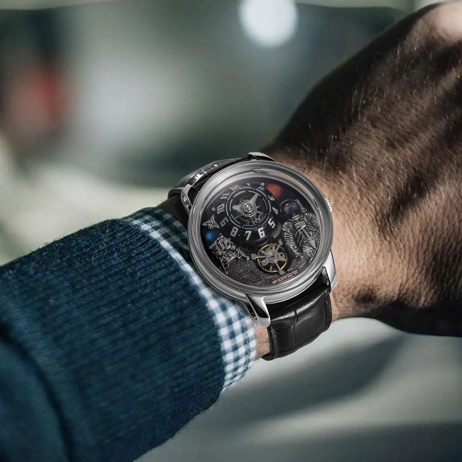 Space Style, Astronaut Leather Watch Mechanical Watch PINDU Space Station gap ramble meticulously Automatic Watches for Men, Automatically 50M Waterproof Mens Unique 