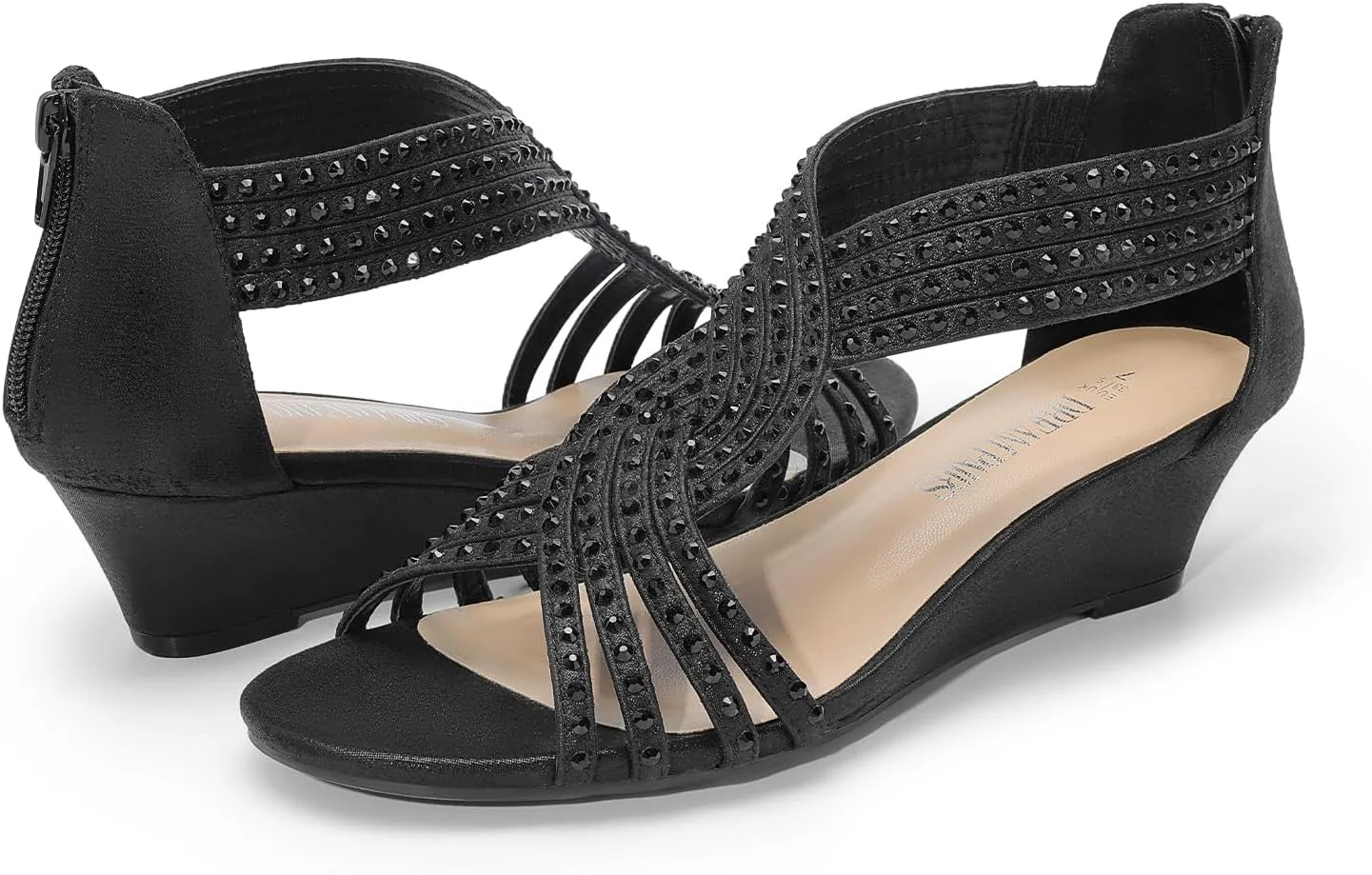Sparkly Rhinestone Strappy Zipper Weeding Dressy Elegant Summer Shoes for Lady DREAM PAIRS Women's Open Toe portion glamorous canoe serene validity Low Wedges Sandals 