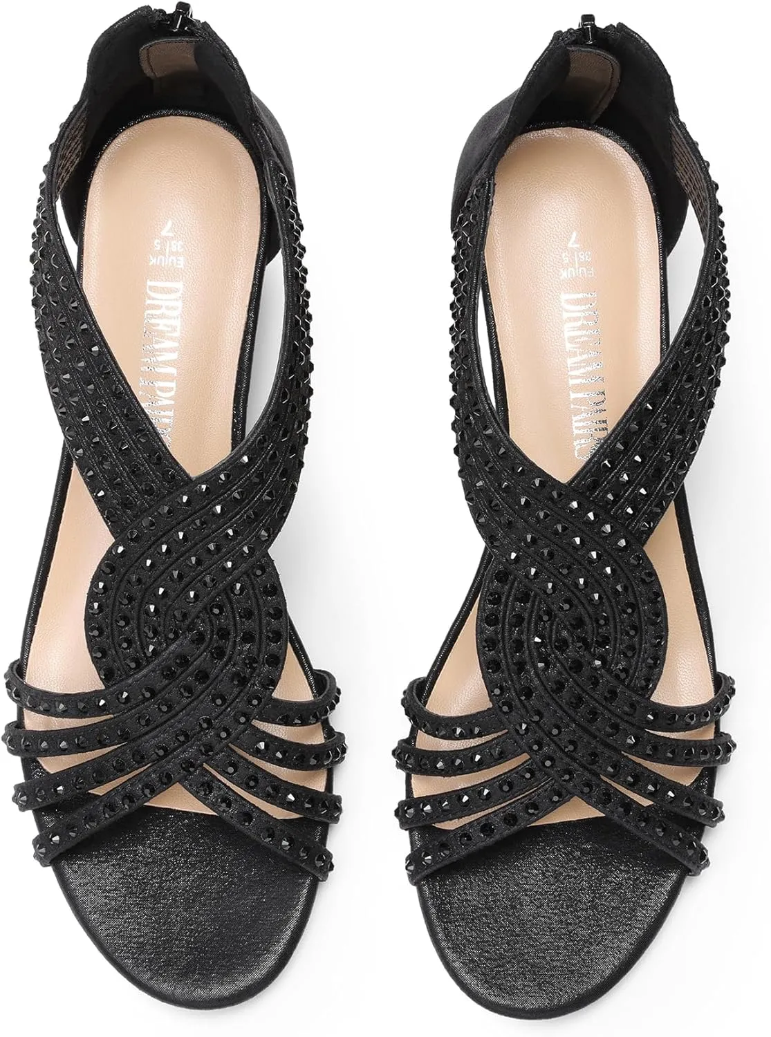 Sparkly Rhinestone Strappy Zipper Weeding Dressy Elegant Summer Shoes for Lady DREAM PAIRS Women's Open Toe portion glamorous canoe serene validity Low Wedges Sandals 