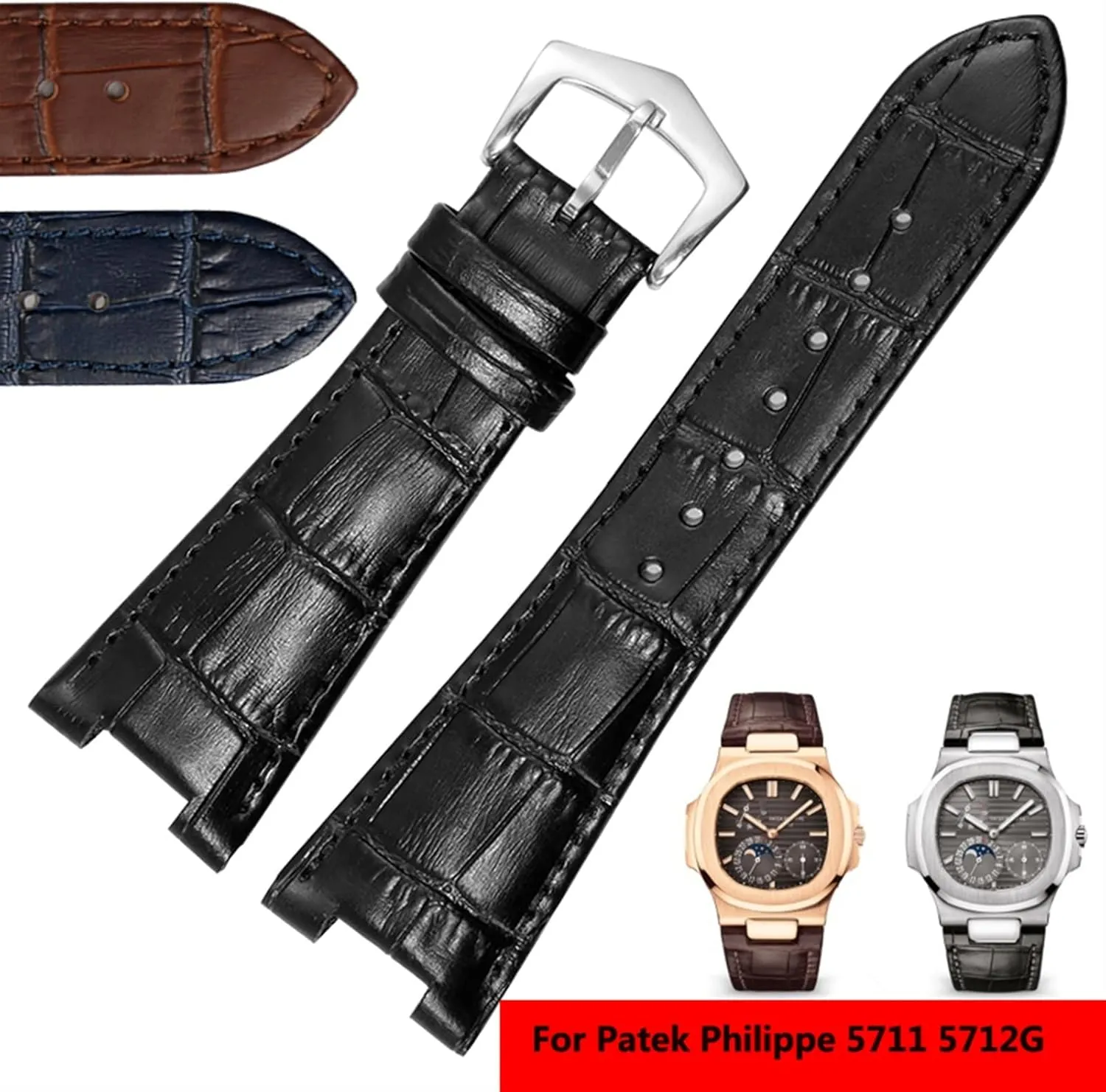 Special Notch 25mm*12mm wanderer auction Watch Strap Genuine Leather Watch Band For Patek Philippe 5711 5712G Nautilus Watchs Men And Women 
