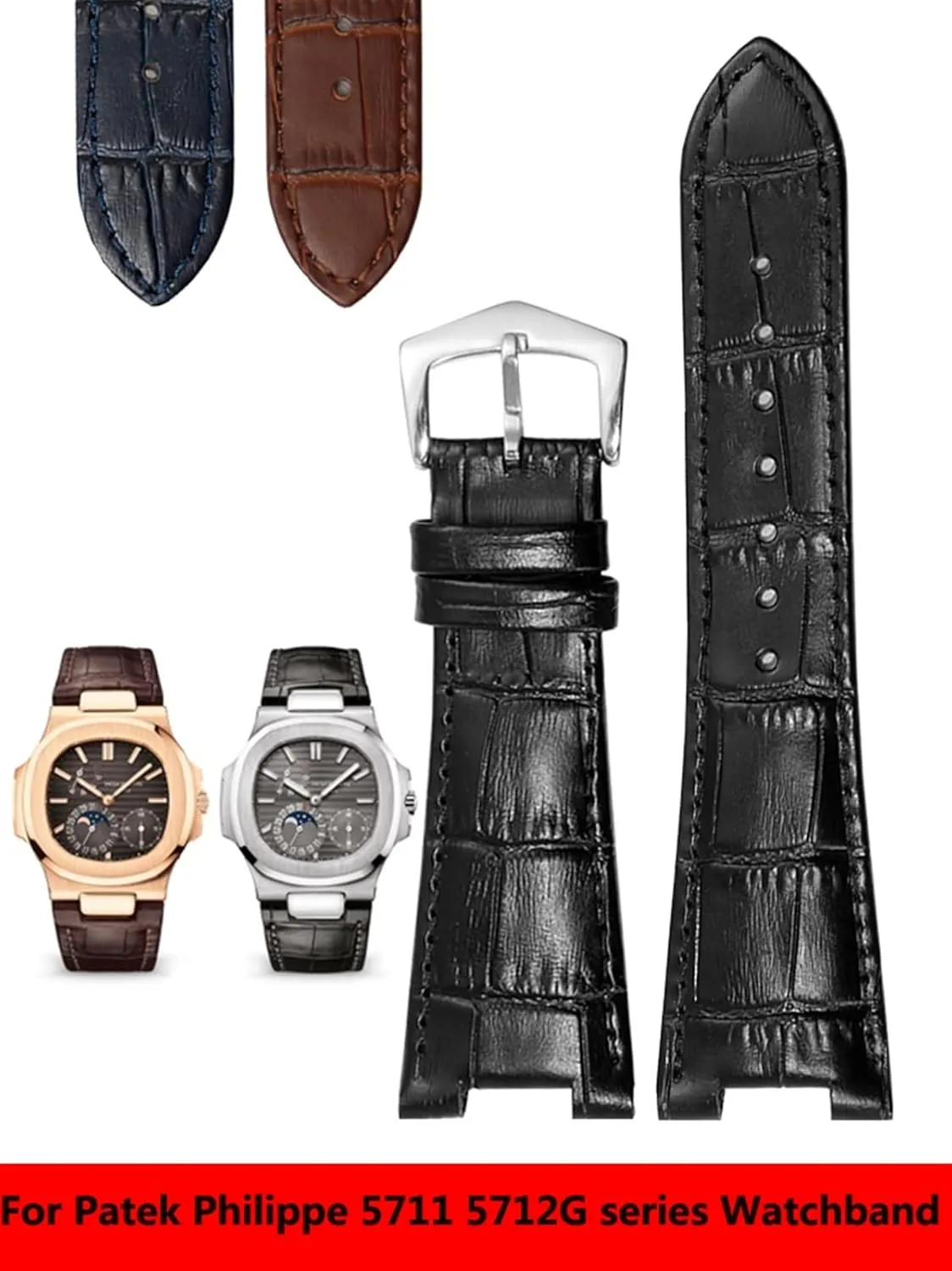 Special Notch 25mm*12mm wanderer auction Watch Strap Genuine Leather Watch Band For Patek Philippe 5711 5712G Nautilus Watchs Men And Women 