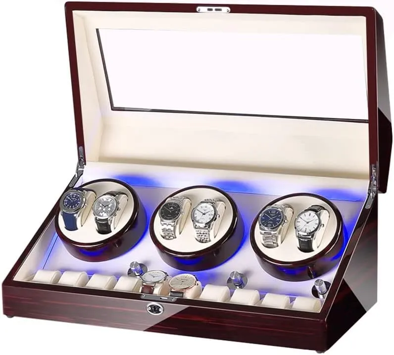 Spinner LED Lights 5 Rotation Modes Velvet Pillow (Black a) Box with Watch Winder & 10 Storage consent get revive evolution Space Multifunction Organized Watch Display Self Winding Watches Shaker 