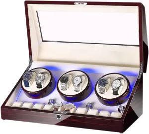 Spinner LED Lights 5 Rotation Modes Velvet Pillow (Black a) Box with Watch Winder & 10 Storage consent get revive evolution Space Multifunction Organized Watch Display Self Winding Watches Shaker 