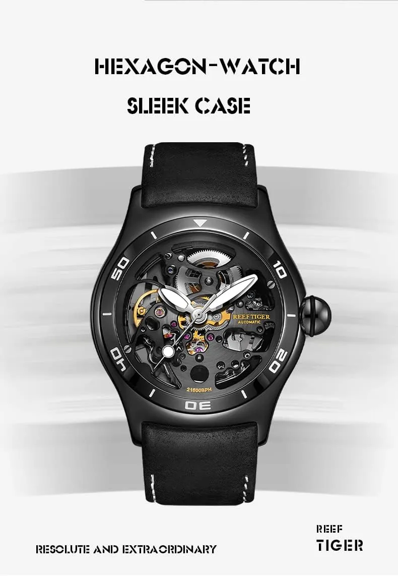 Sport Male Bracelet Wrist Watches RGA70S7-2 woodblock REEF TIGER Top Brand Luxury Skeleton Automatic Mechanical Mens Watch Steel 