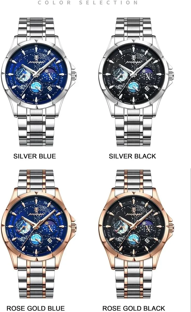 Sport Man Fashion Business Classic Watch Luxury Waterproof Stainless Steel Clock Male Wristwatches extinct triangular splinter Starry Sky Wrist Watches for Men Luminous 