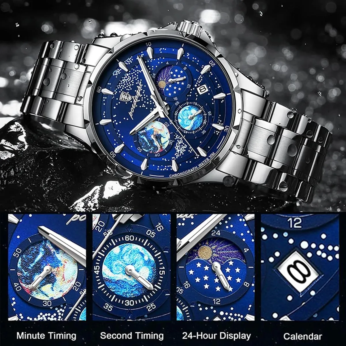 Sport Man Fashion Business Classic Watch Luxury Waterproof Stainless Steel Clock Male Wristwatches extinct triangular splinter Starry Sky Wrist Watches for Men Luminous 
