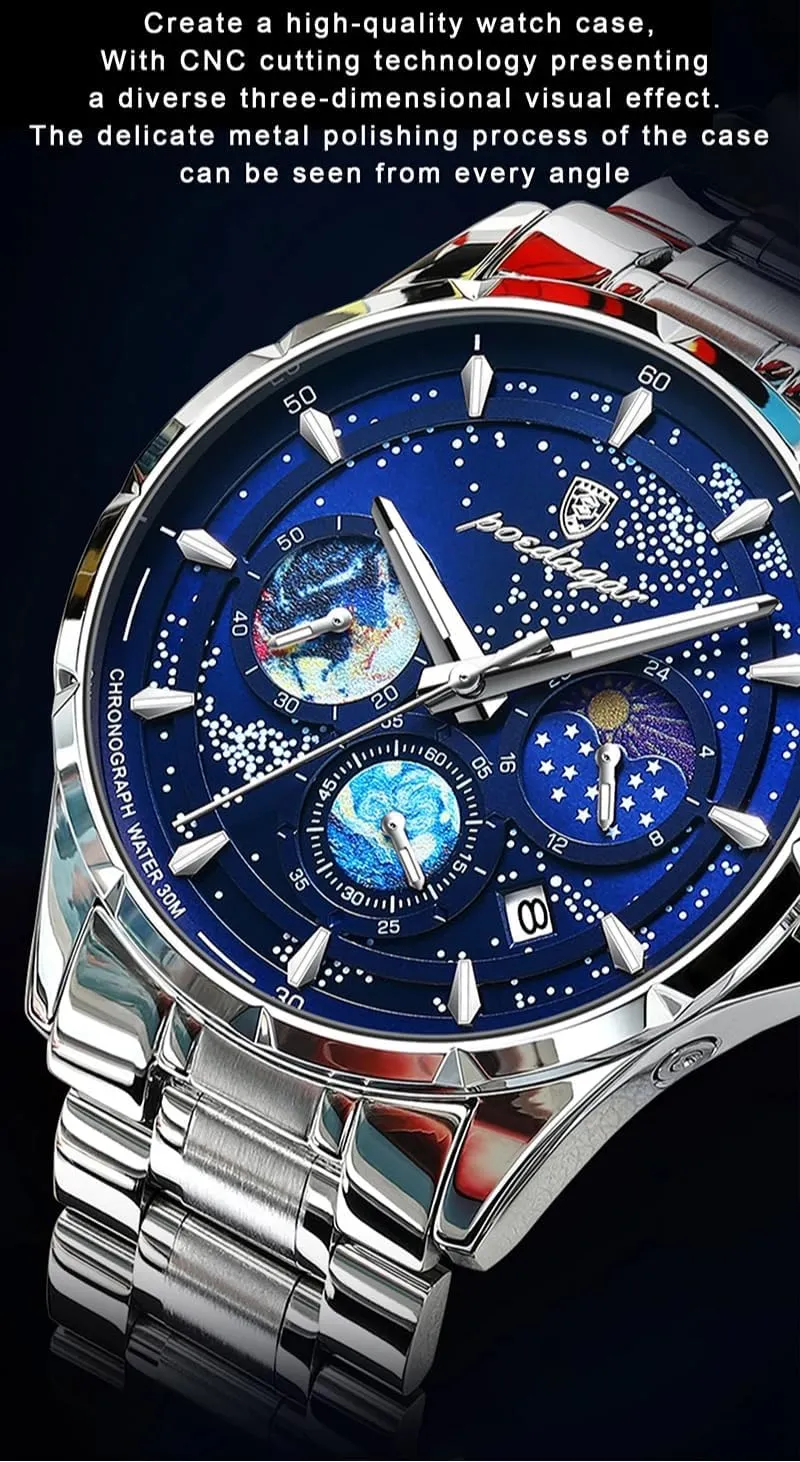 Sport Man Fashion Business Classic Watch Luxury Waterproof Stainless Steel Clock Male Wristwatches extinct triangular splinter Starry Sky Wrist Watches for Men Luminous 