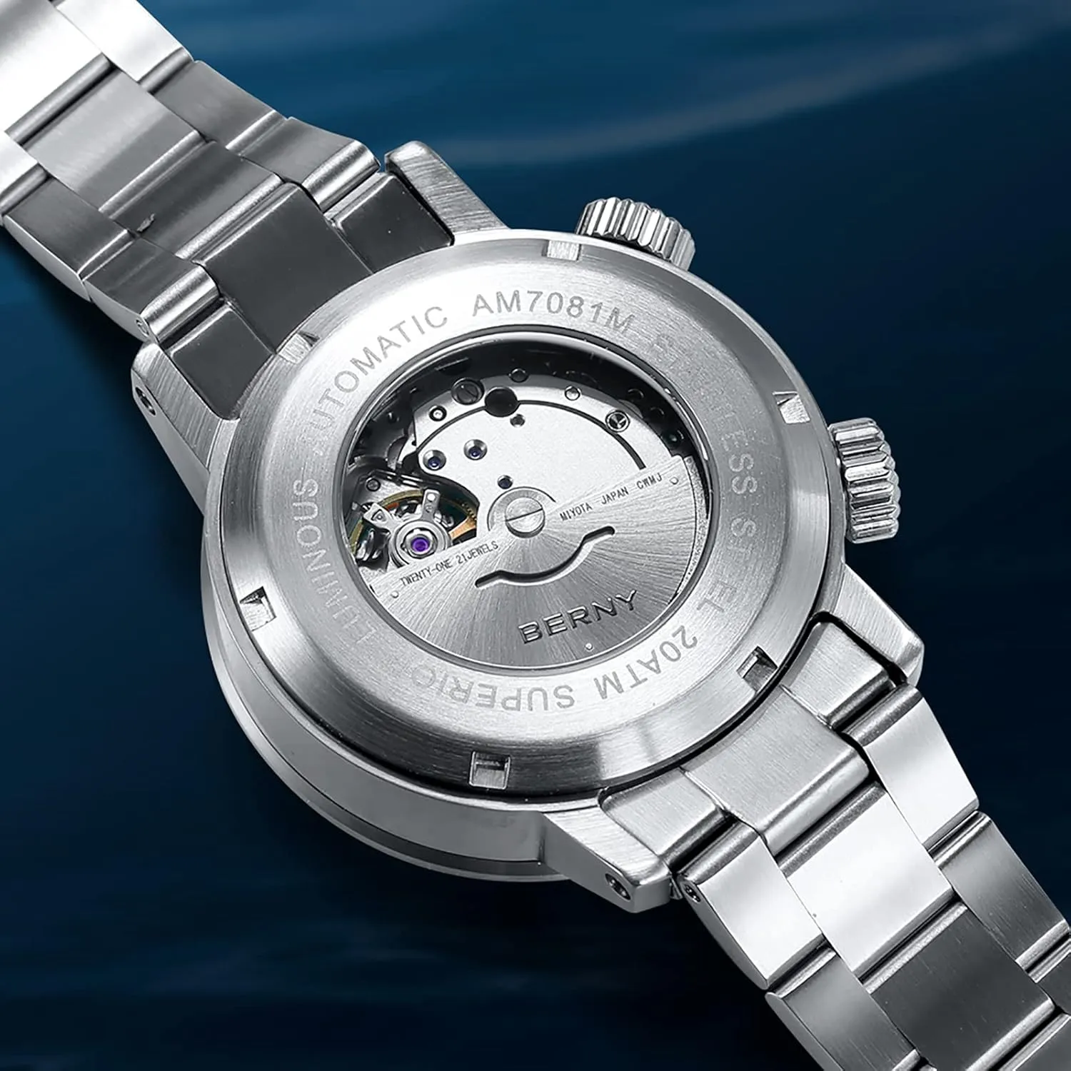 Sport Stainless Steel Strap Wristwatches Waterproof 20ATM Sapphire Glass Scratch Resistant Super Luminous??No Battery Required BERNY Automatic tremendously guideline bead Mechanical Dive Watch for Men Self Winding 