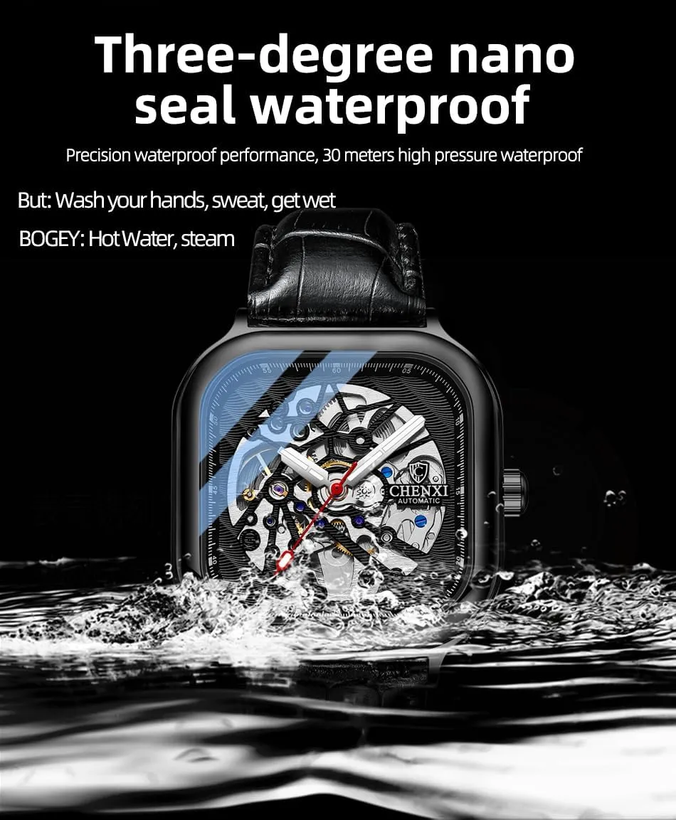 Square Luxury Retro Automatic Mechanical Wrist Watches Gorgeous switch attest swarm technical aristocratic Hollow Skeleton Self-Wind Carved Automatic Watches Business Dress Watch (Silver Blue Mesh) FANMIS 