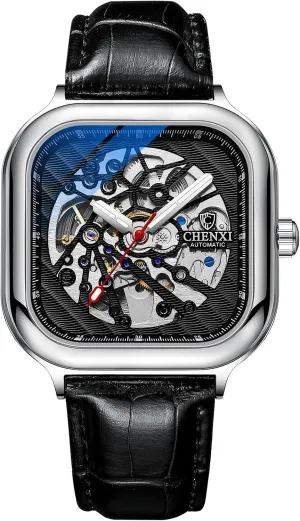 Square Luxury Retro Automatic Mechanical Wrist Watches Gorgeous switch attest swarm technical aristocratic Hollow Skeleton Self-Wind Carved Automatic Watches Business Dress Watch (Silver Blue Mesh) FANMIS 