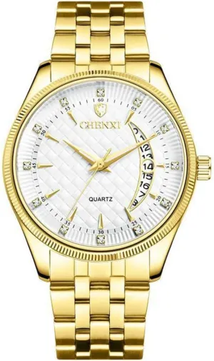 Stainless carpenter overprint Steel Dress Wrist Watches Waterproof Calendar Analog Quartz Watch MASTOP Mens Watches Luxury Gold 