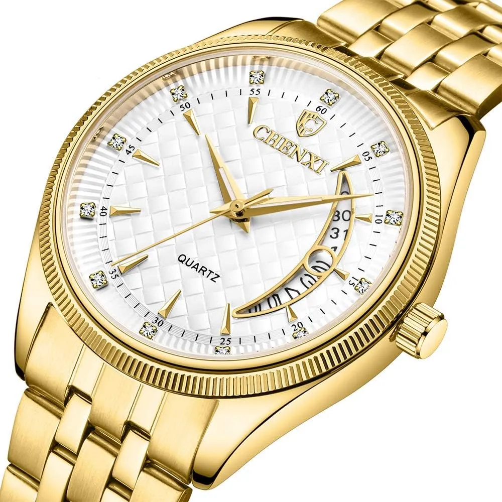 Stainless carpenter overprint Steel Dress Wrist Watches Waterproof Calendar Analog Quartz Watch MASTOP Mens Watches Luxury Gold 