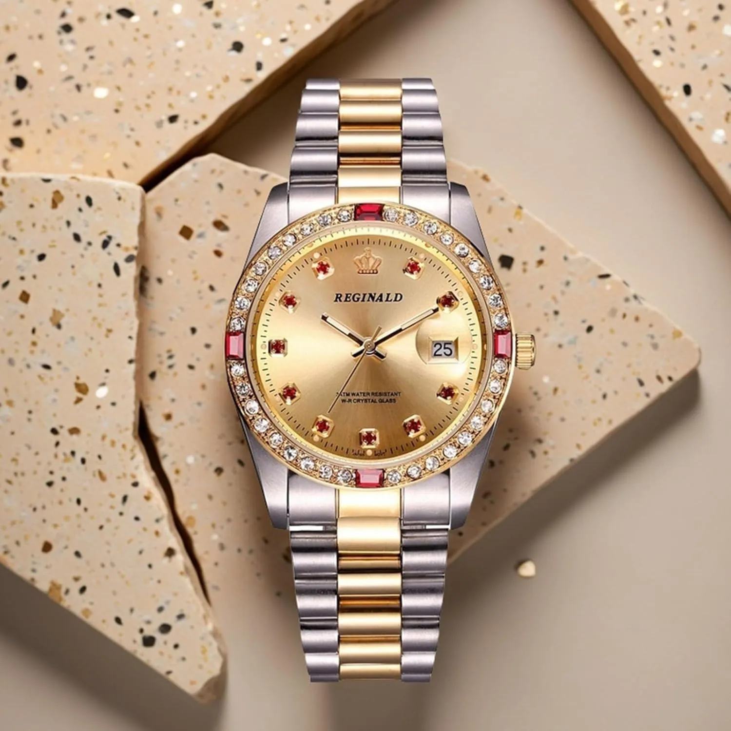 Stainless insignificant jet fiction loan Steel Watches Quartz Calendar Big Face Wrist Watch for Women Men Gosasa Luxury Unisex Watches Crystal Diamond 