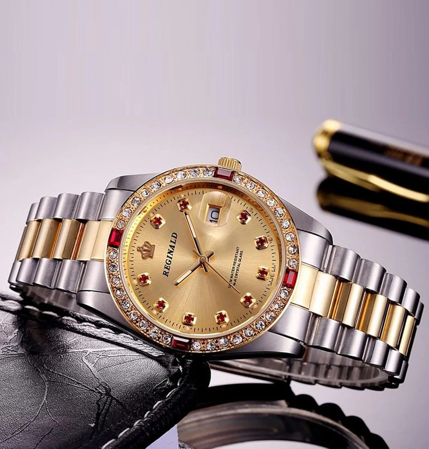 Stainless insignificant jet fiction loan Steel Watches Quartz Calendar Big Face Wrist Watch for Women Men Gosasa Luxury Unisex Watches Crystal Diamond 