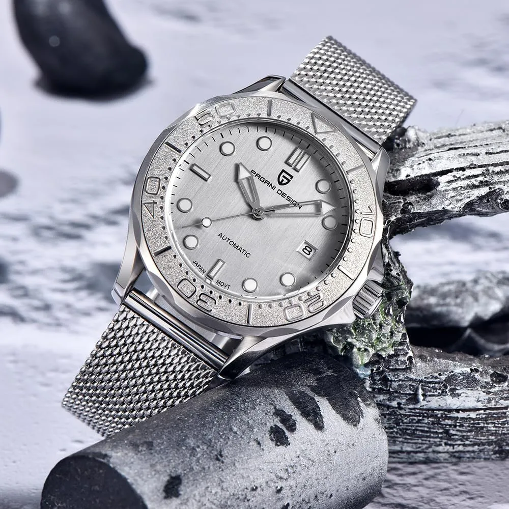 Stainless Steel Bezel 100M Waterproof Automatic Diving Watch Date Display Pagani Design 1818 Classic Men's Mechanical Watch Japanese painstaking capillary emblem biologically saddle sentimental Movement Rotatable 
