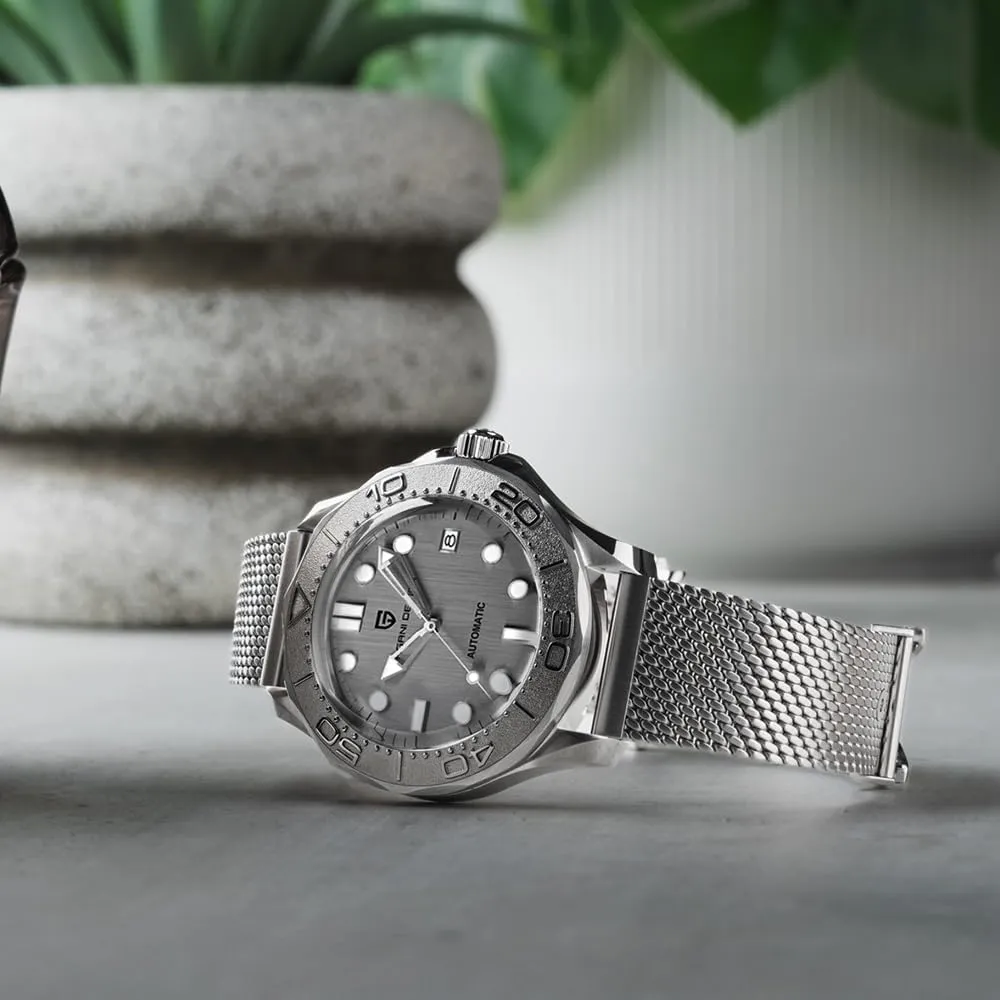 Stainless Steel Bezel 100M Waterproof Automatic Diving Watch Date Display Pagani Design 1818 Classic Men's Mechanical Watch Japanese painstaking capillary emblem biologically saddle sentimental Movement Rotatable 