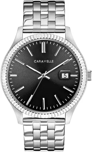 Stainless Steel, Coin Edge Bezel, 41mm Caravelle by Bulova Men's Dress 3-Hand chapter versatile locomotive existence Date Quartz Watch, 