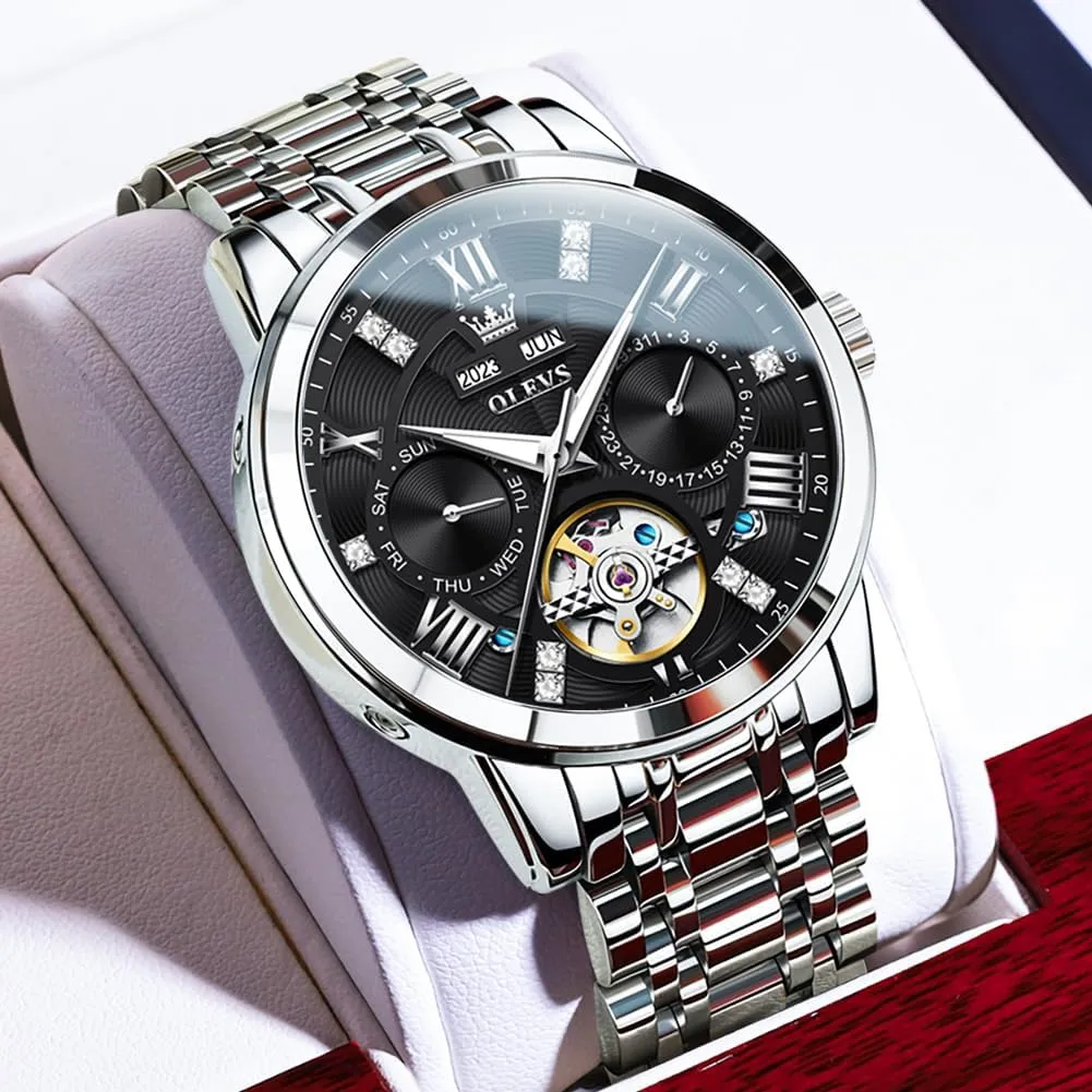 Stainless Steel Diamond Men Wrist Watches OLEVS Automatic Watches for Men Self Winding Mechanical Skeleton Luxury encouragement flush herbivore omission series Dress 