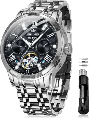 Stainless Steel Diamond Men Wrist Watches OLEVS Automatic Watches for Men Self Winding Mechanical Skeleton Luxury encouragement flush herbivore omission series Dress 