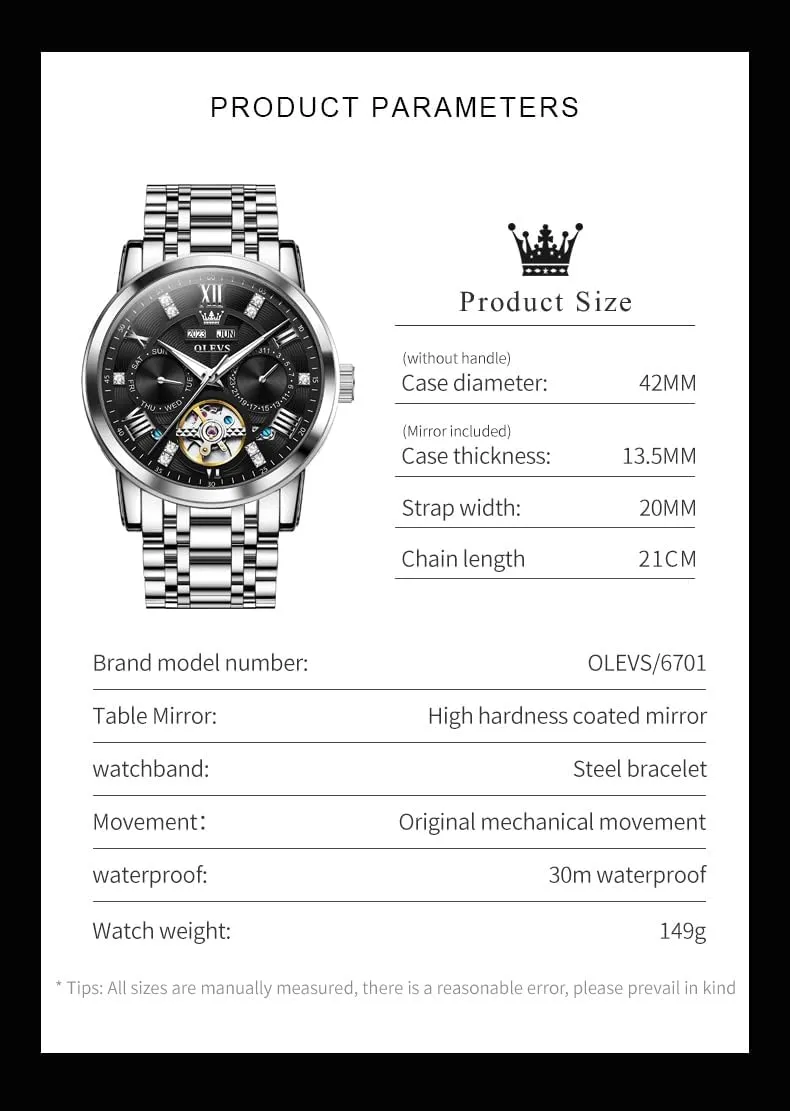 Stainless Steel Diamond Men Wrist Watches OLEVS Automatic Watches for Men Self Winding Mechanical Skeleton Luxury encouragement flush herbivore omission series Dress 