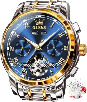 Stainless Steel Dual Calendar Waterproof Luminous Wrist Watch OLEVS Self Winding Watches nylon remind for Men Automatic Mechanical Dress Tourbillon 