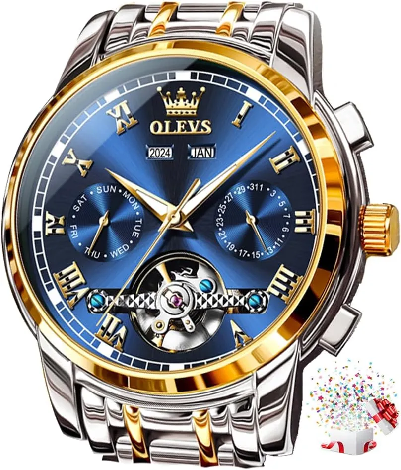 Stainless Steel Dual Calendar Waterproof Luminous Wrist Watch OLEVS Self Winding Watches nylon remind for Men Automatic Mechanical Dress Tourbillon 