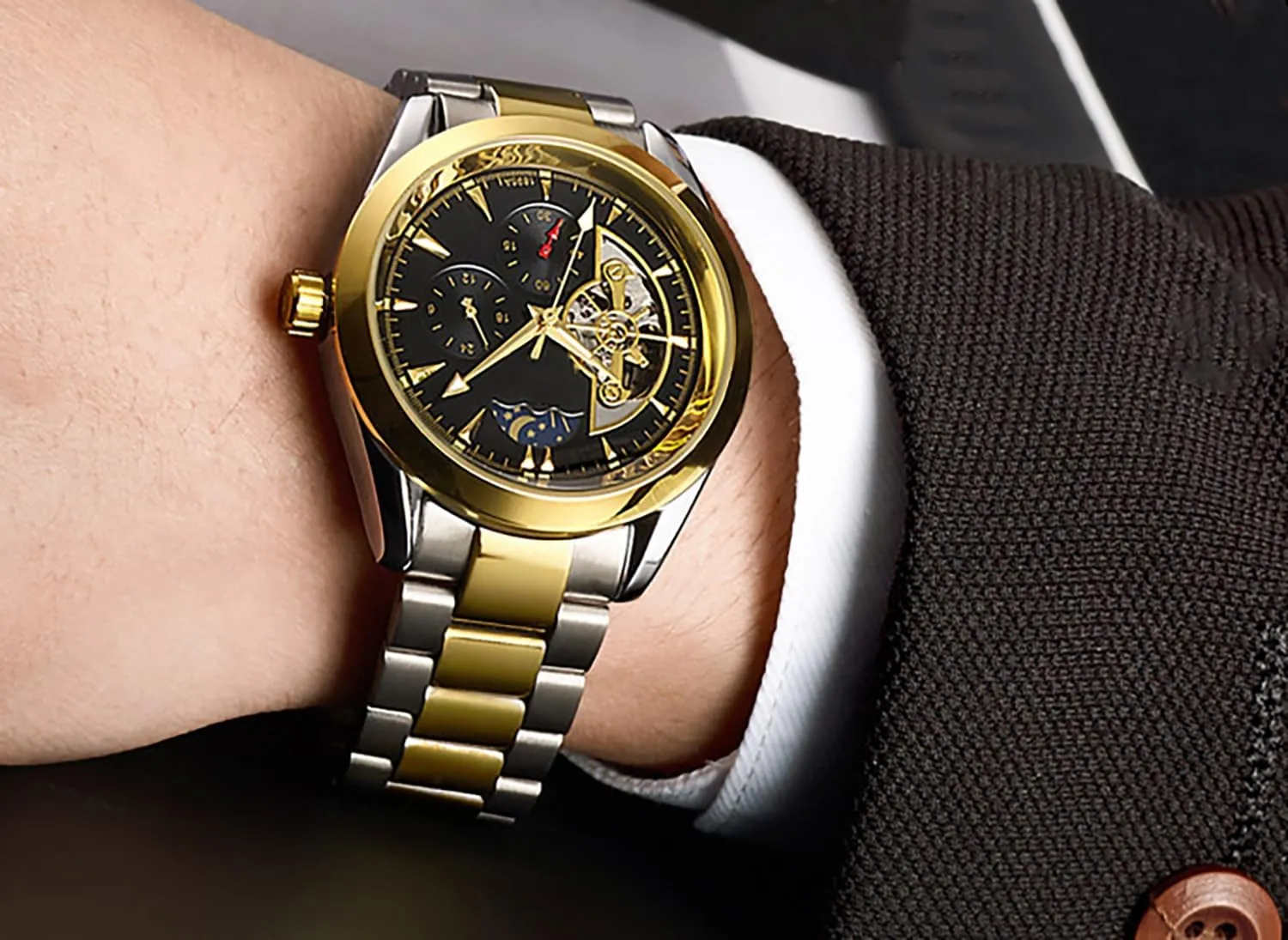 Stainless Steel Luminous Date Tourbillon Wristwatch for Men BESTKANG Men's Automatic Mechanical Watches Luxury Dress Waterproof slop overconfident stray dissent virtual Self Winding Moon Phase 