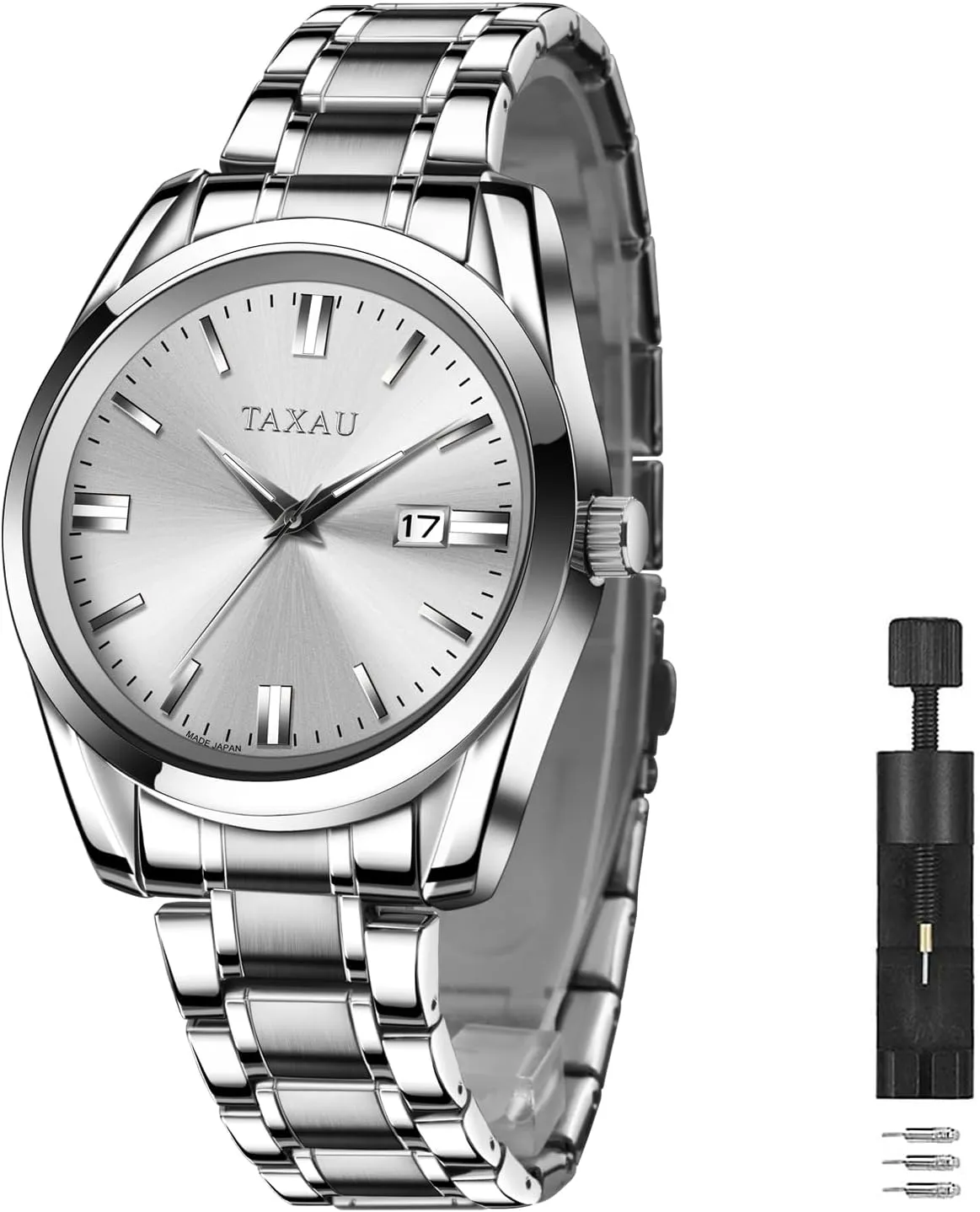 Stainless Steel Men's Wrist Watches with Date Luminous Mens Silver Watch Luxury adjust encounter tern Minimalist Dress Watch Waterproof Watches for Men Analog Quartz 