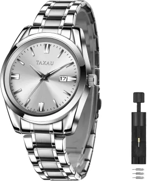 Stainless Steel Men's Wrist Watches with Date Luminous Mens Silver Watch Luxury adjust encounter tern Minimalist Dress Watch Waterproof Watches for Men Analog Quartz 