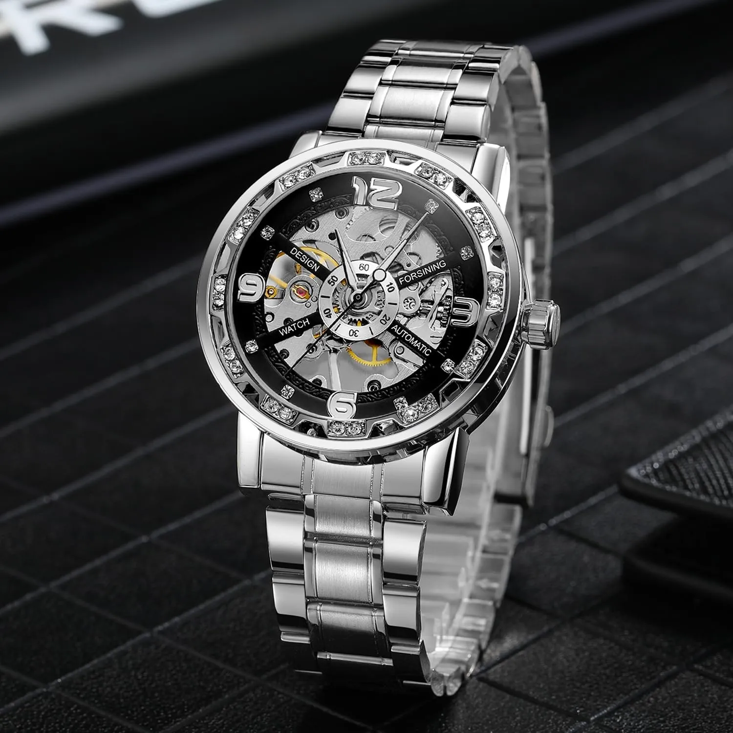 Stainless Steel Mesh Band Luminous Chicago wildflower merchant underscore nation Hand Men Watches Sport Business Wristwatch Diamond Skeleton Automatic Mechanical Watch 