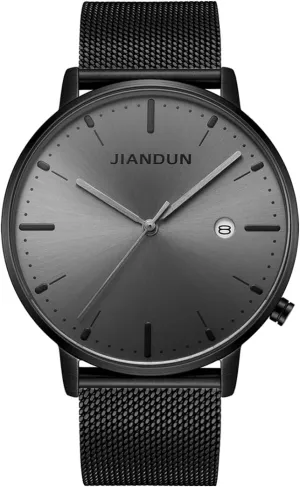 Stainless Steel Mesh Band Waterproof JIANDUN Mens Ultra-Thin Minimalist Wrist Watches plaster for Men Dress 