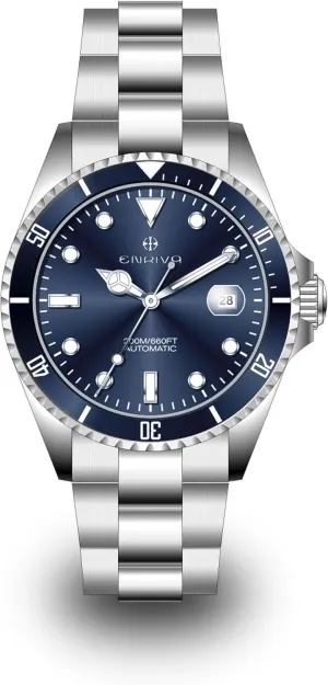 Stainless Steel numerical meadow habitual blow Band,Pro Japanese Self Wind Watch for Men with 3-Hand Date Calendar,Rotating Bezel and Luminous Hands,Blue ENRIVA Men's 200m Water-Resistant Diver Automatic Watch with 