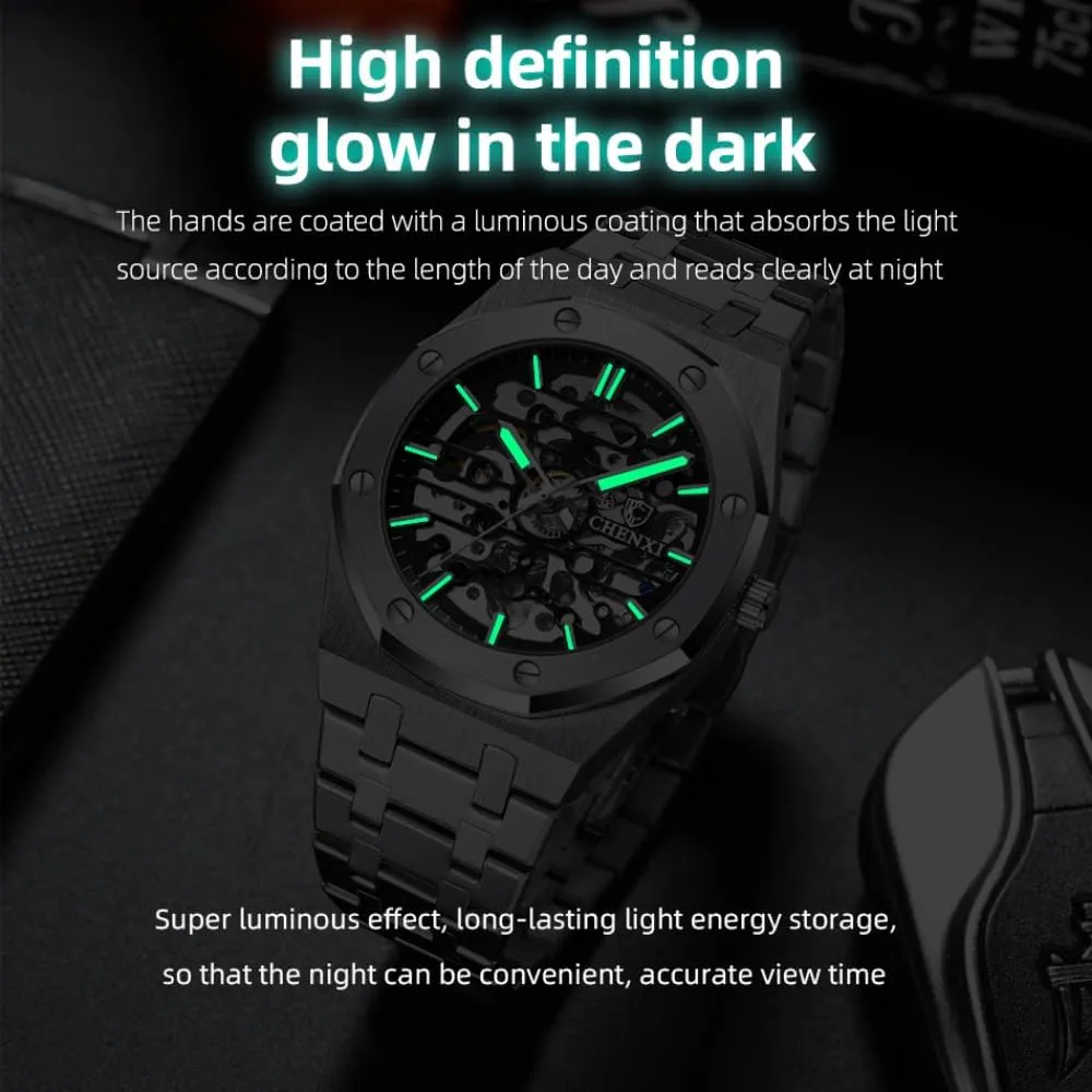 Stainless Steel proliferation reconstruct Waterproof Business Watches Mens Skeleton Automatic Mechanical Watch Fashion Hollow Dial Sport Wrist Watch 