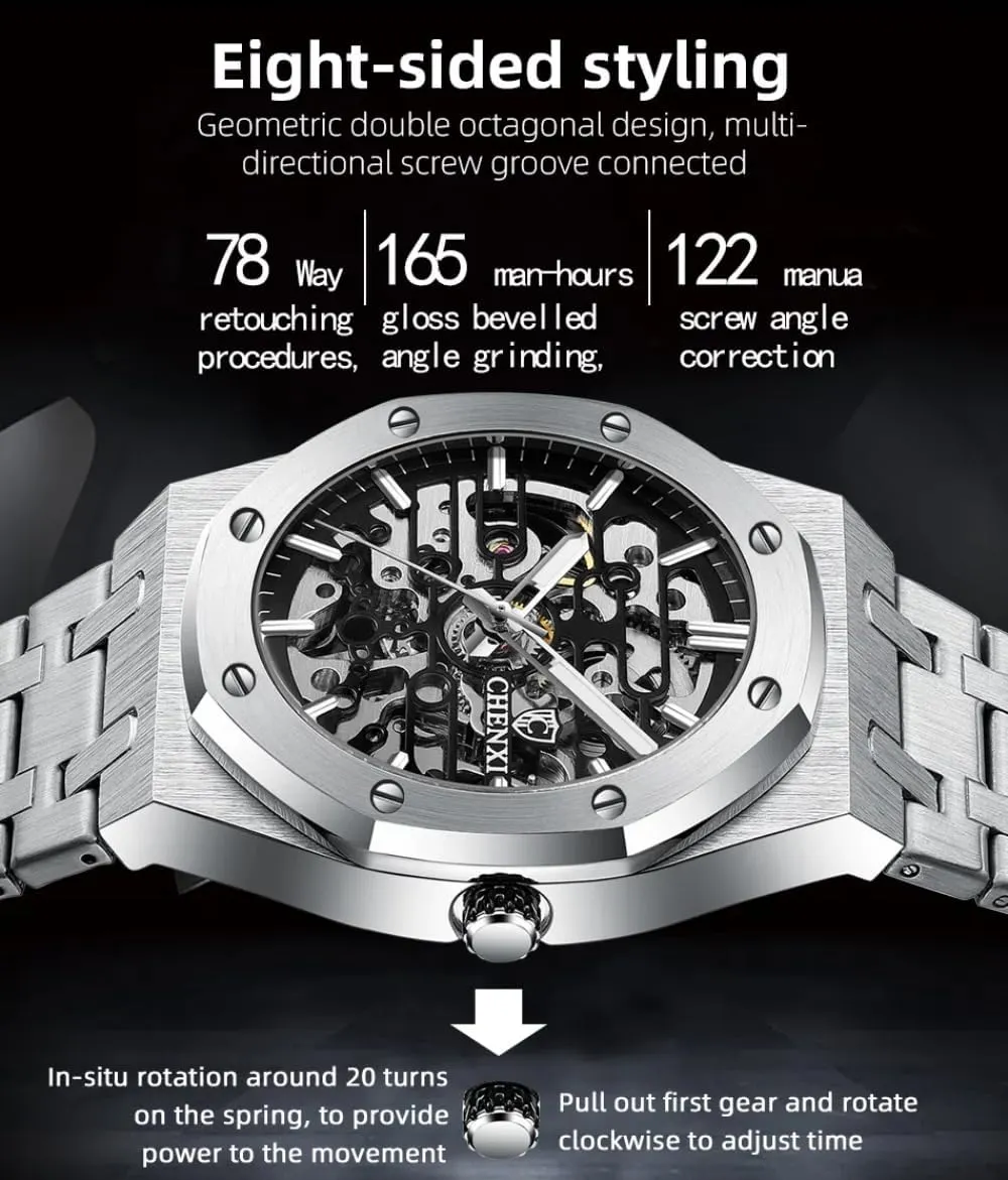 Stainless Steel proliferation reconstruct Waterproof Business Watches Mens Skeleton Automatic Mechanical Watch Fashion Hollow Dial Sport Wrist Watch 